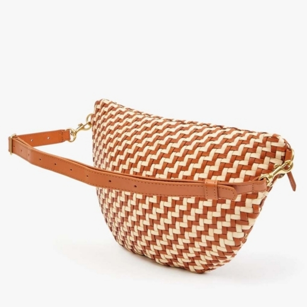 Clare V Woven Tan and Cream Crossbody Belt Bag - Picture 4 of 10